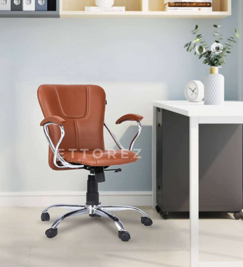 Ettorez A Star Low  Back Leatherette Office Chair trending-Tan