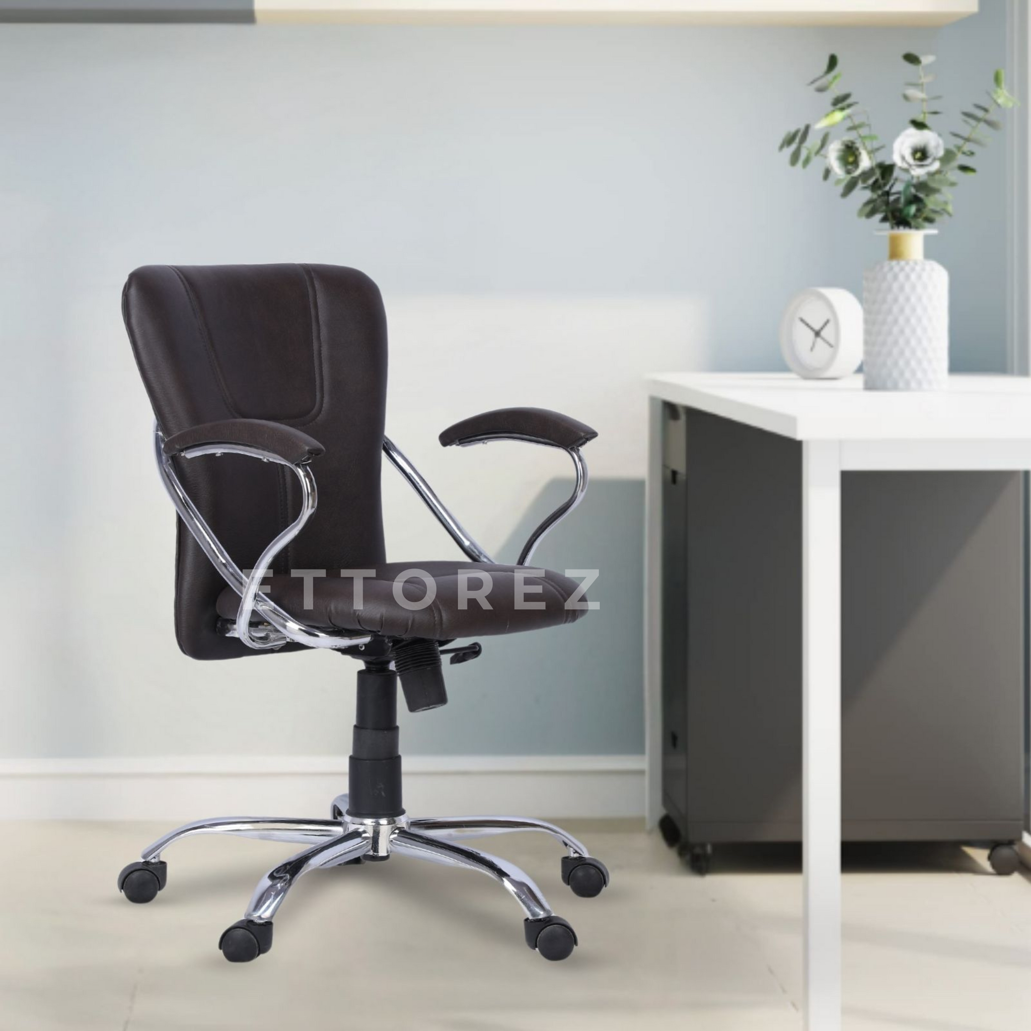 Ettorez A star Low  Back Leatherette Office Chair trending-Brown