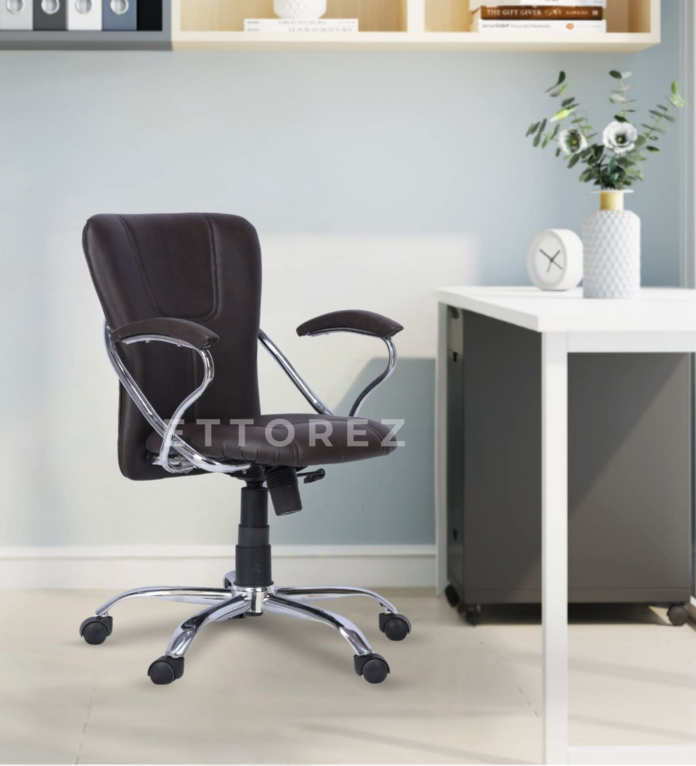 Ettorez A star Low  Back Leatherette Office Chair trending-Brown