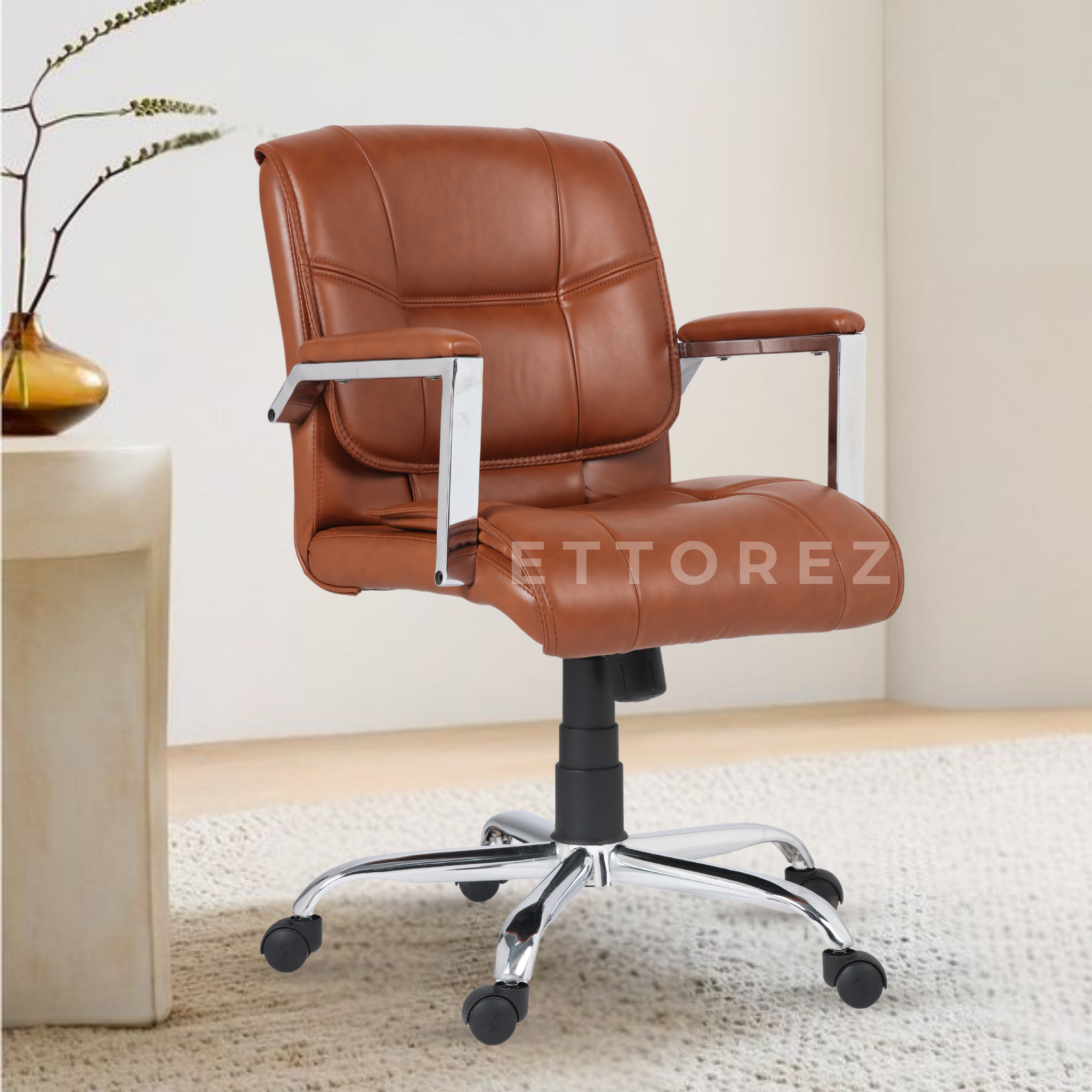 Ettorez Jade tan Executive Leatherette Office Chair