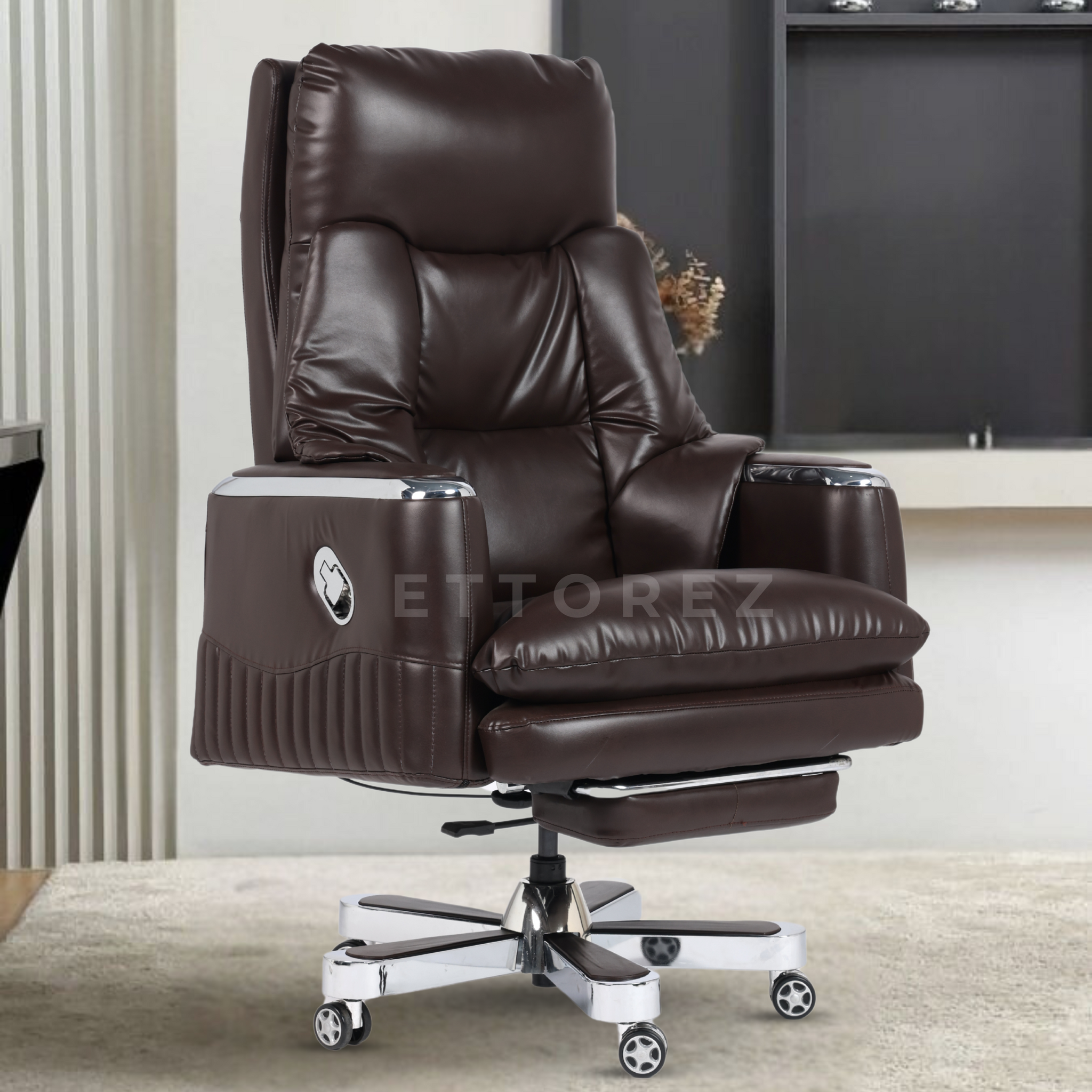 Ettorez Magnus High Back Ultra Premium Leatherette Office Recliner - Mocha