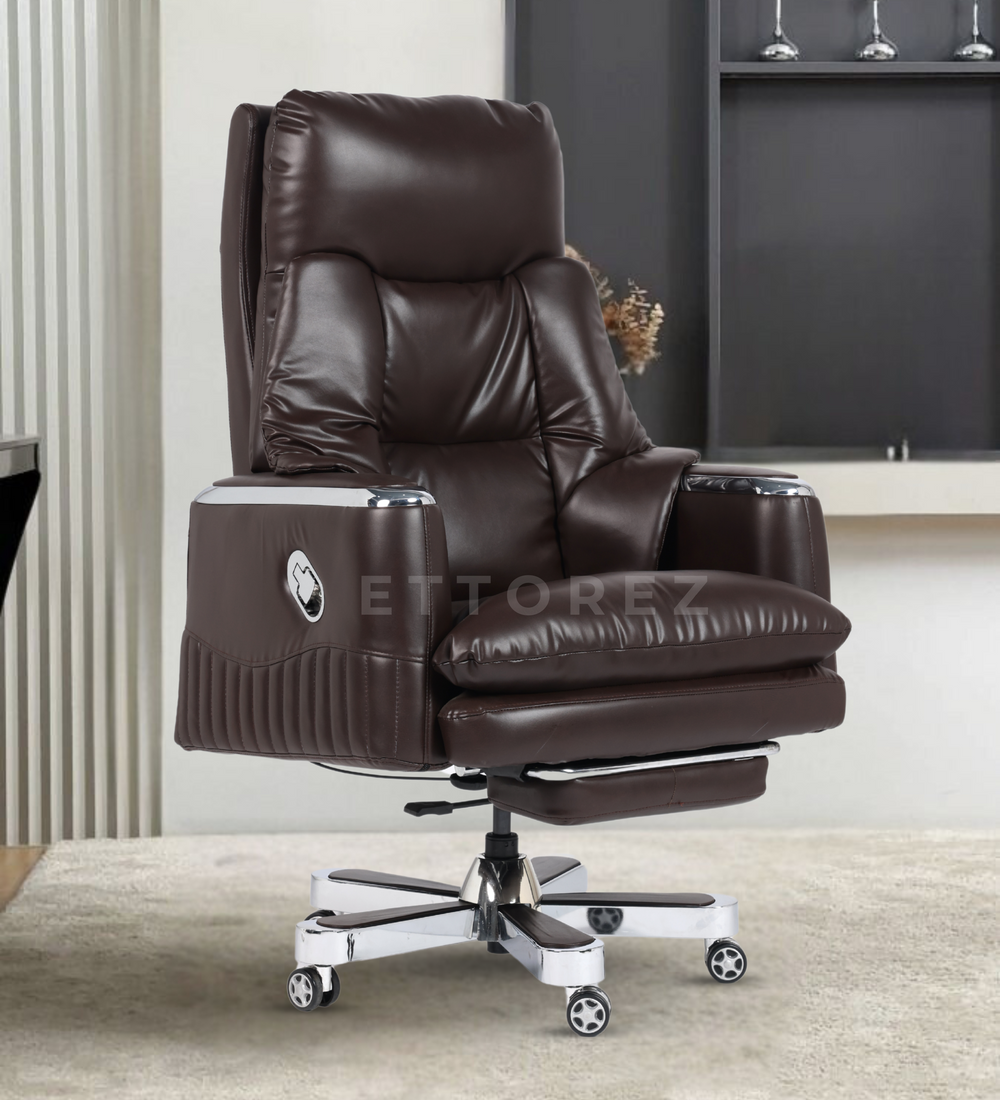 Ettorez Magnus High Back Ultra Premium Leatherette Office Recliner - Mocha