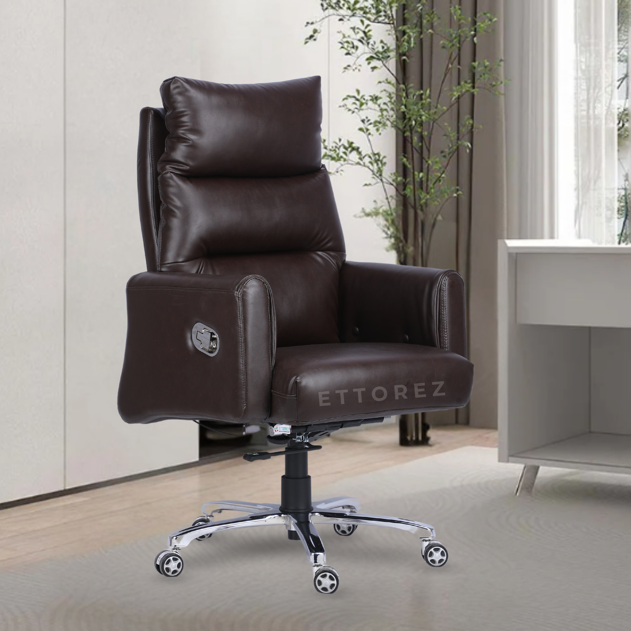 Ettorez Martian Coffee Brown High Back Leatherette Office Chair