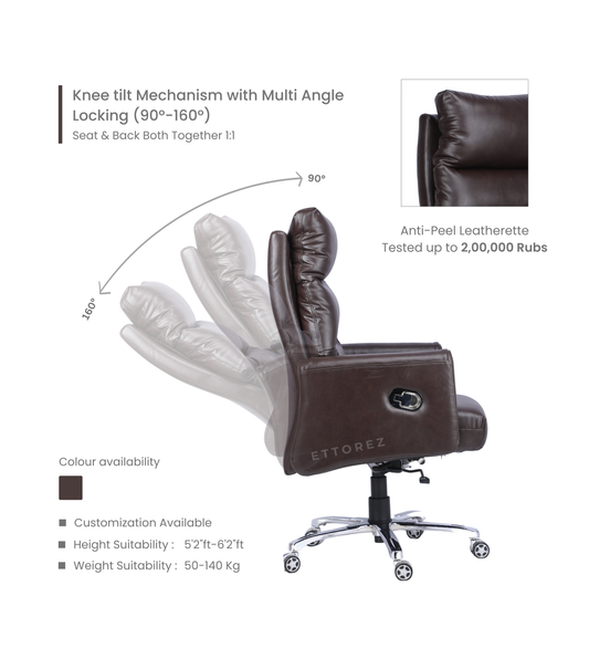Ettorez Martian Coffee Brown High Back Leatherette Office Chair