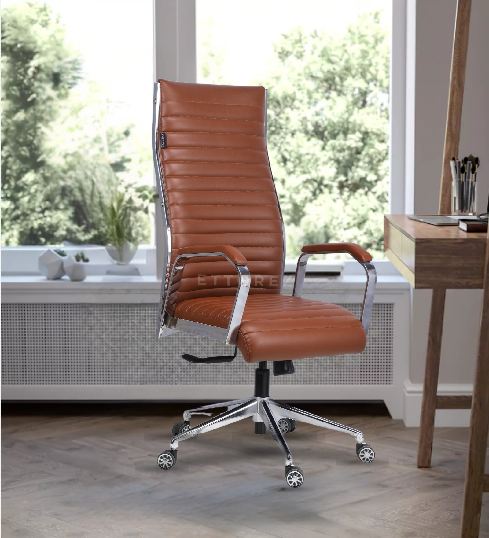 Ettorez  GLOBAL HB Stylish Sleek Leatherette Office Chair-Tan