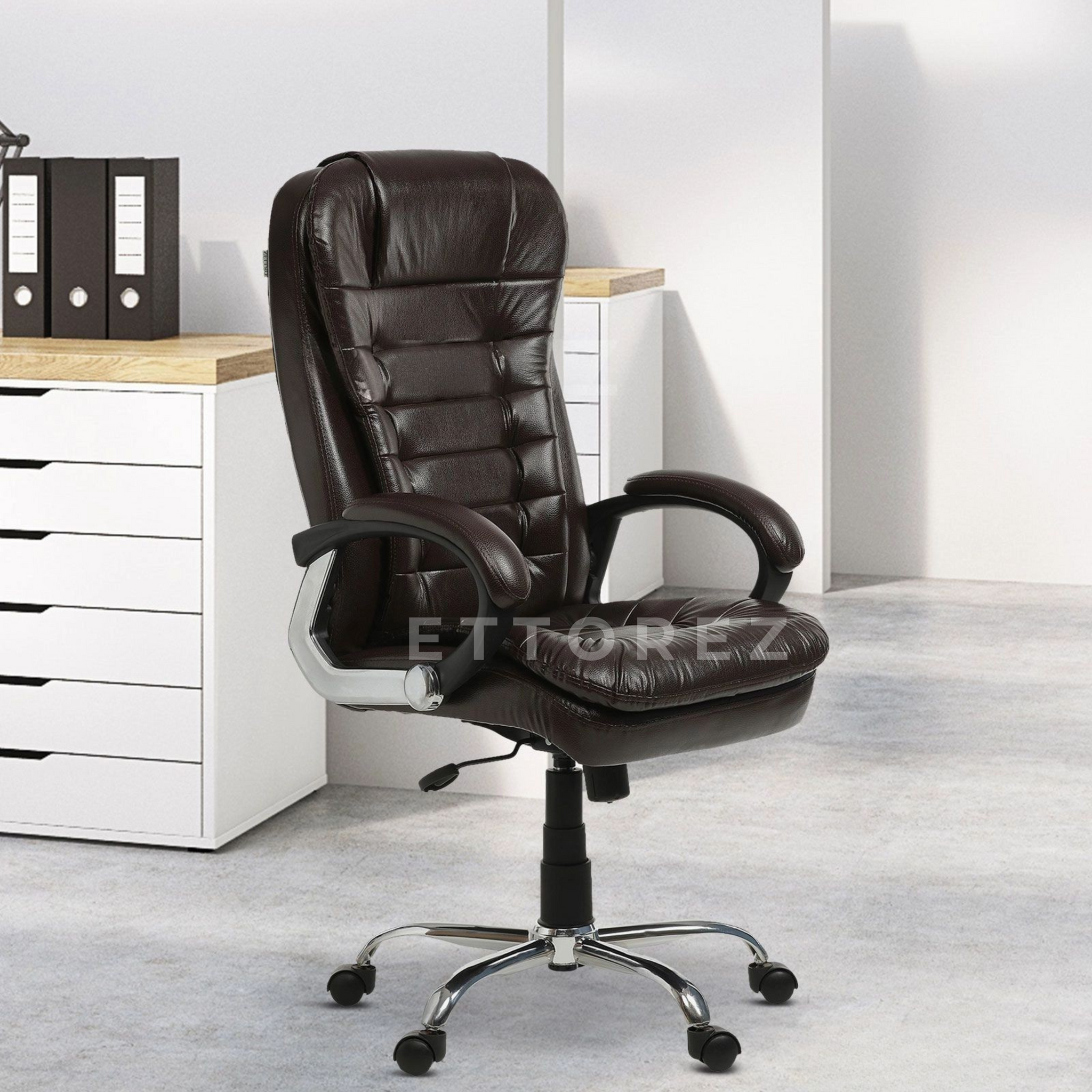 Ettorez VANITY HB Brown Premium Leatherette High Back Chair