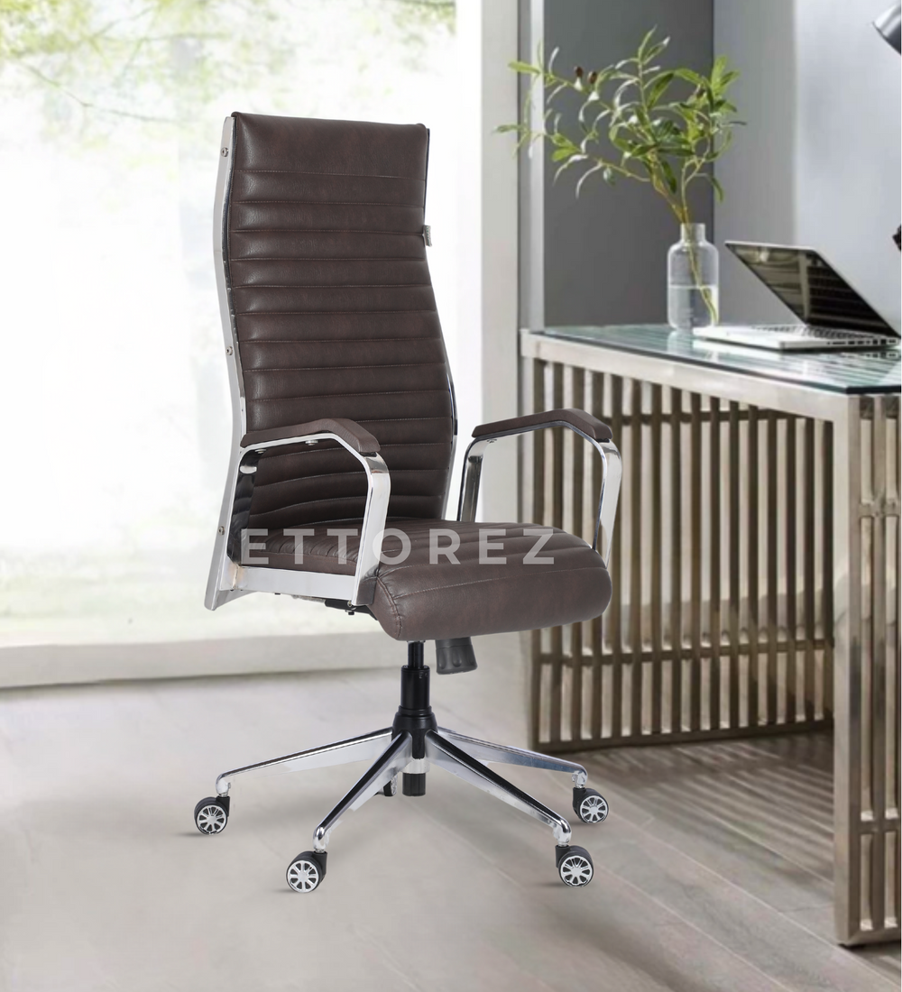 Ettorez  GLOBAL HB Stylish Sleek Leatherette Office Chair- Brown