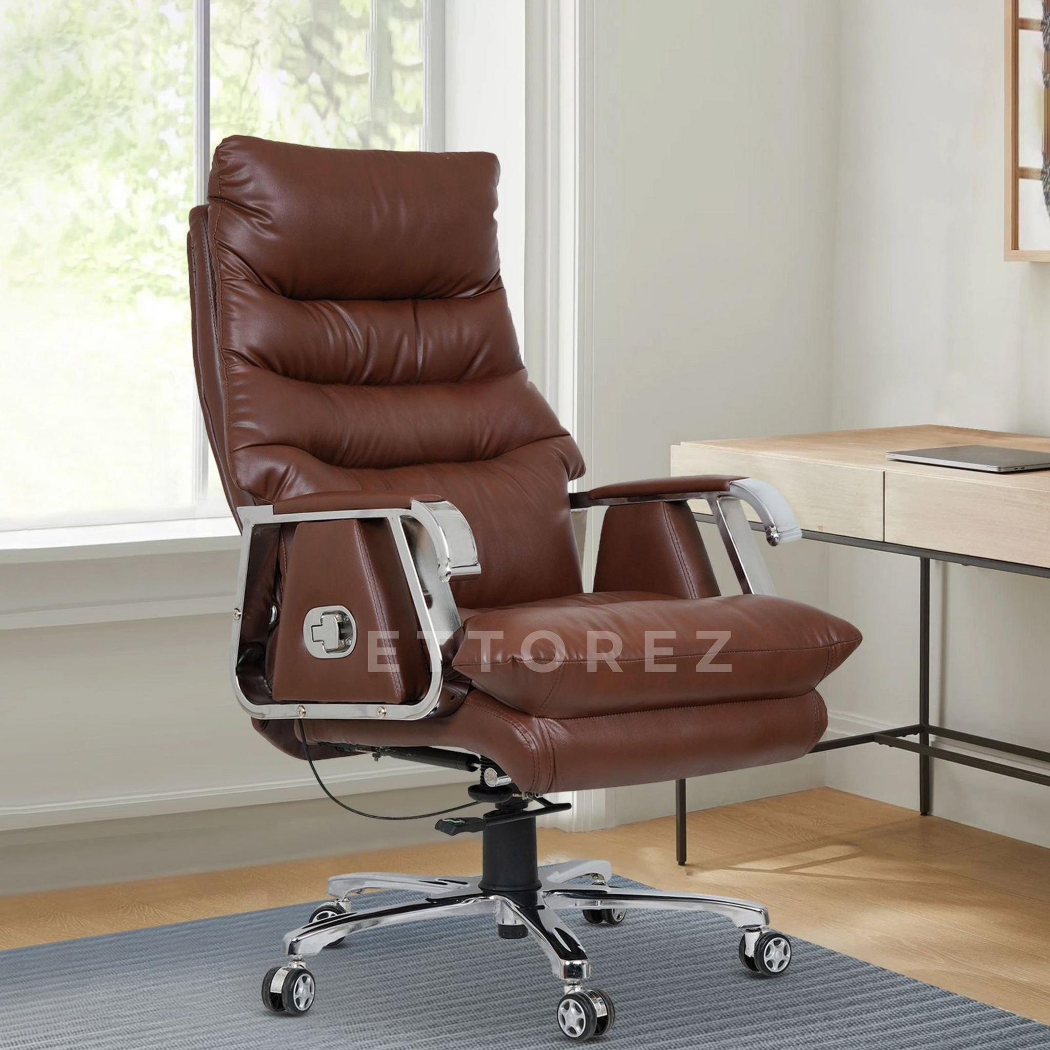 Ettorez FORTUNA High Back Ultra Premium Leatherette Office Chair- Brown