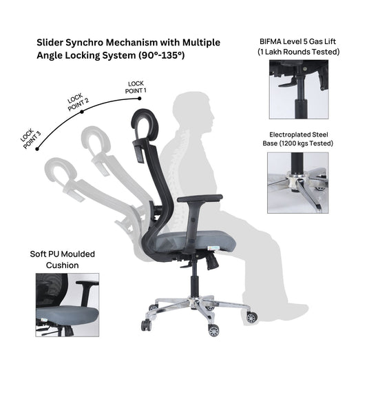 Ettorez OMEGA  Black High Back Ergonomic Office Chair