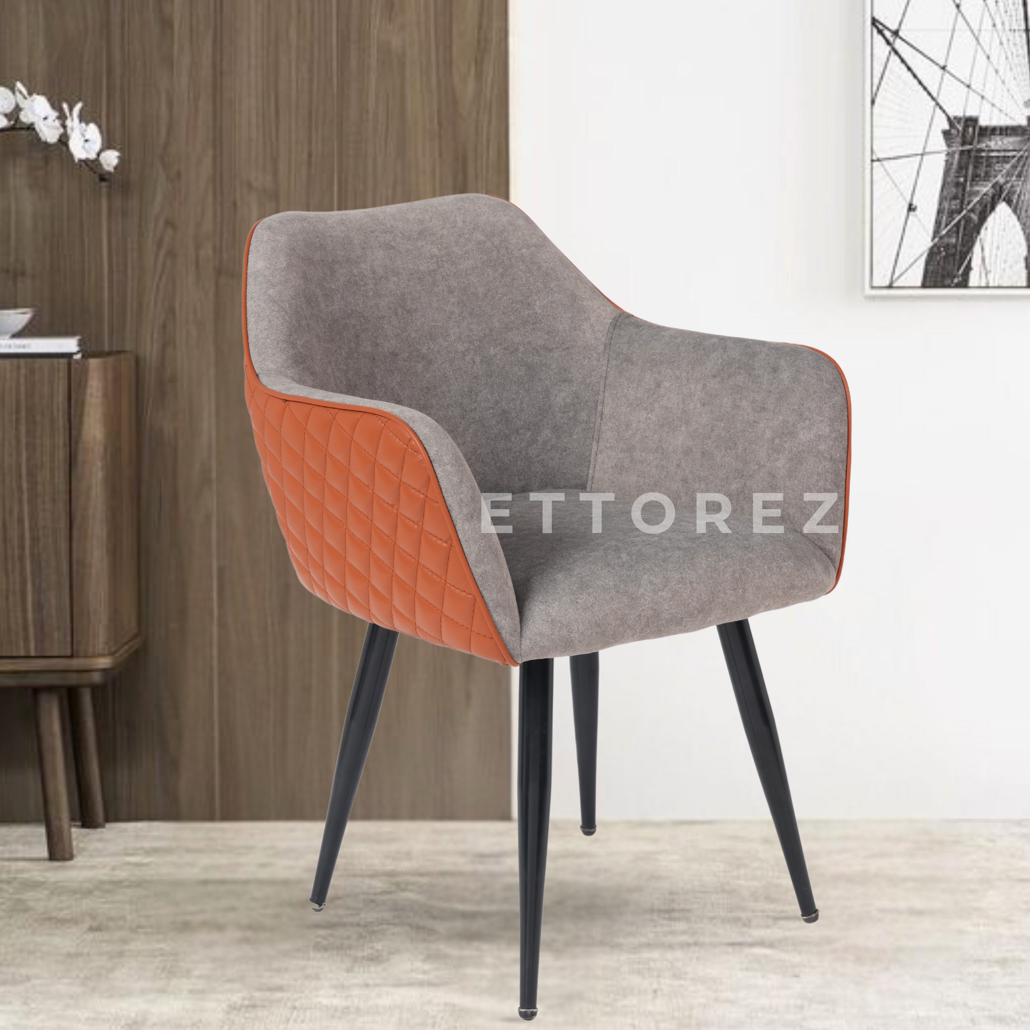Ettorez Rigal Grey and Tan Modern/Unique Bedroom Accent Chair