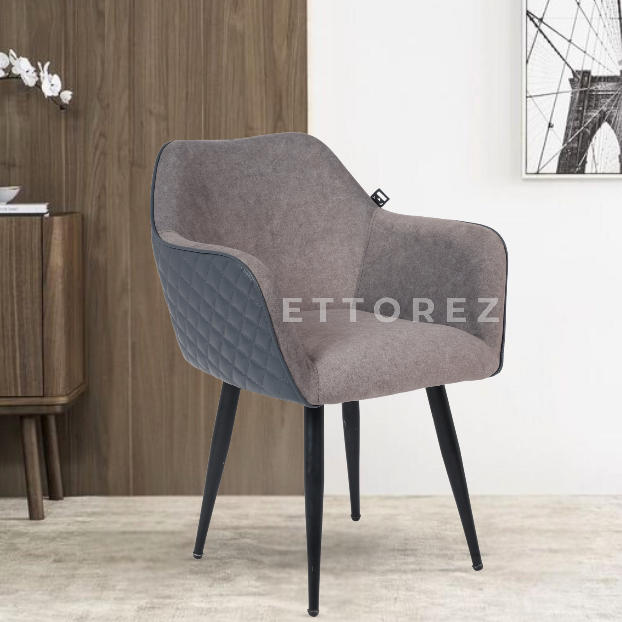 Ettorez Rigal Grey and Grey Modern/Unique Bedroom Accent Chair