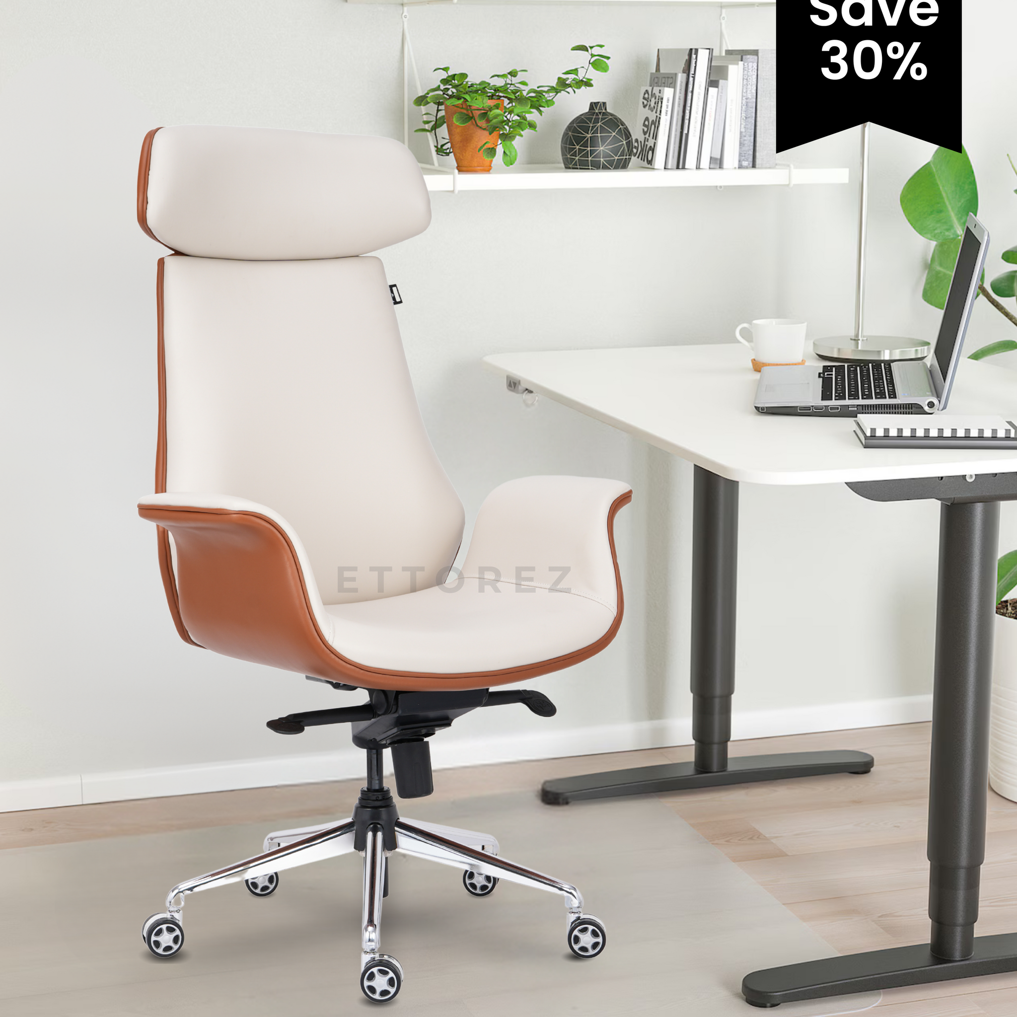 Ettorez Shark Cream And Rust  High Back Leatherette Office