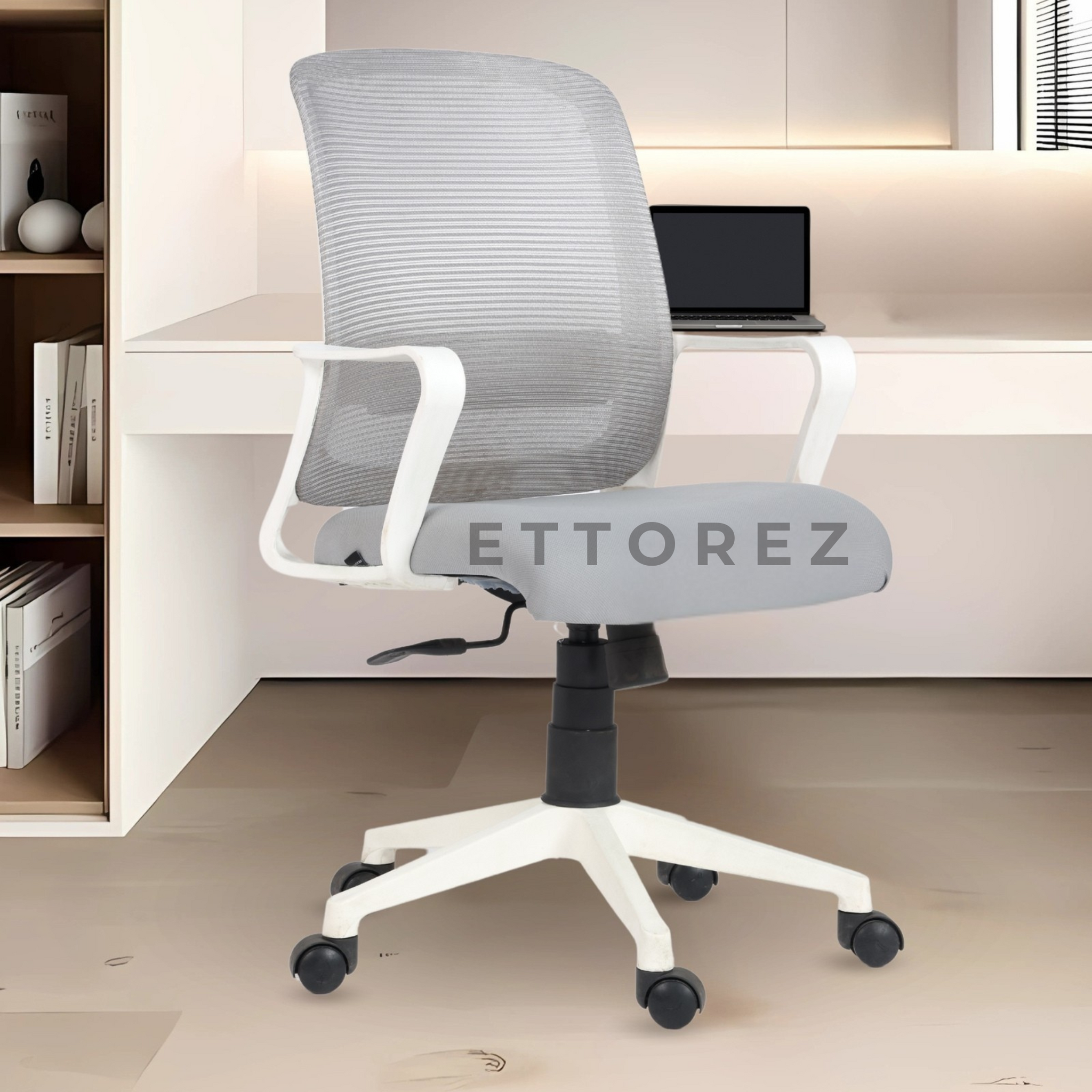 Ettorez Breeze White Mid Back Mesh Revolving Chair with Fixed Armrest