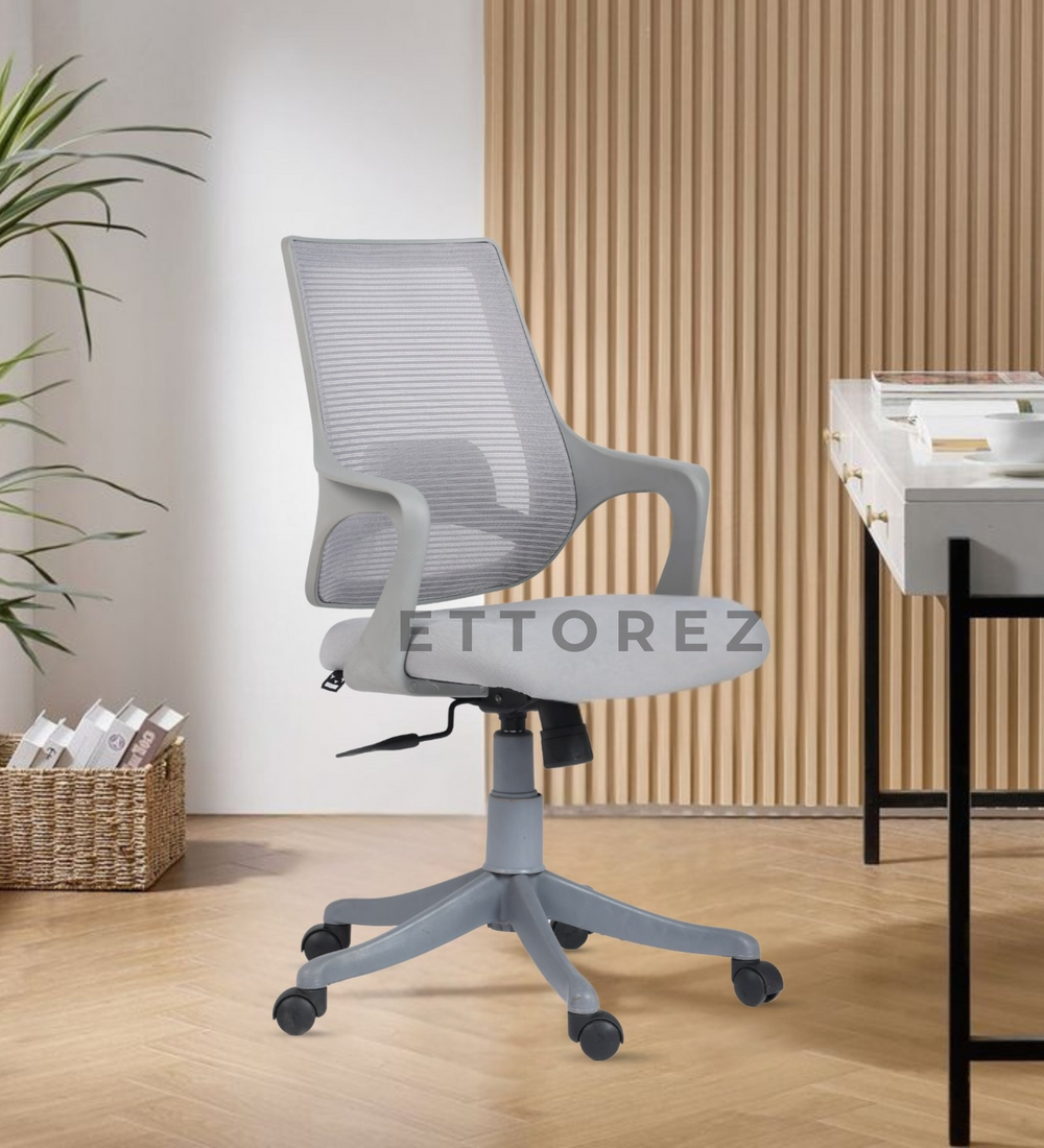 Ettorez Neo Grey Mid Back Mesh Revolving Chair with Fixed Armrest
