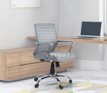 Ettorez NEW BOOM GREY Mid Back Mesh Revolving Chair with Fixed Armrest