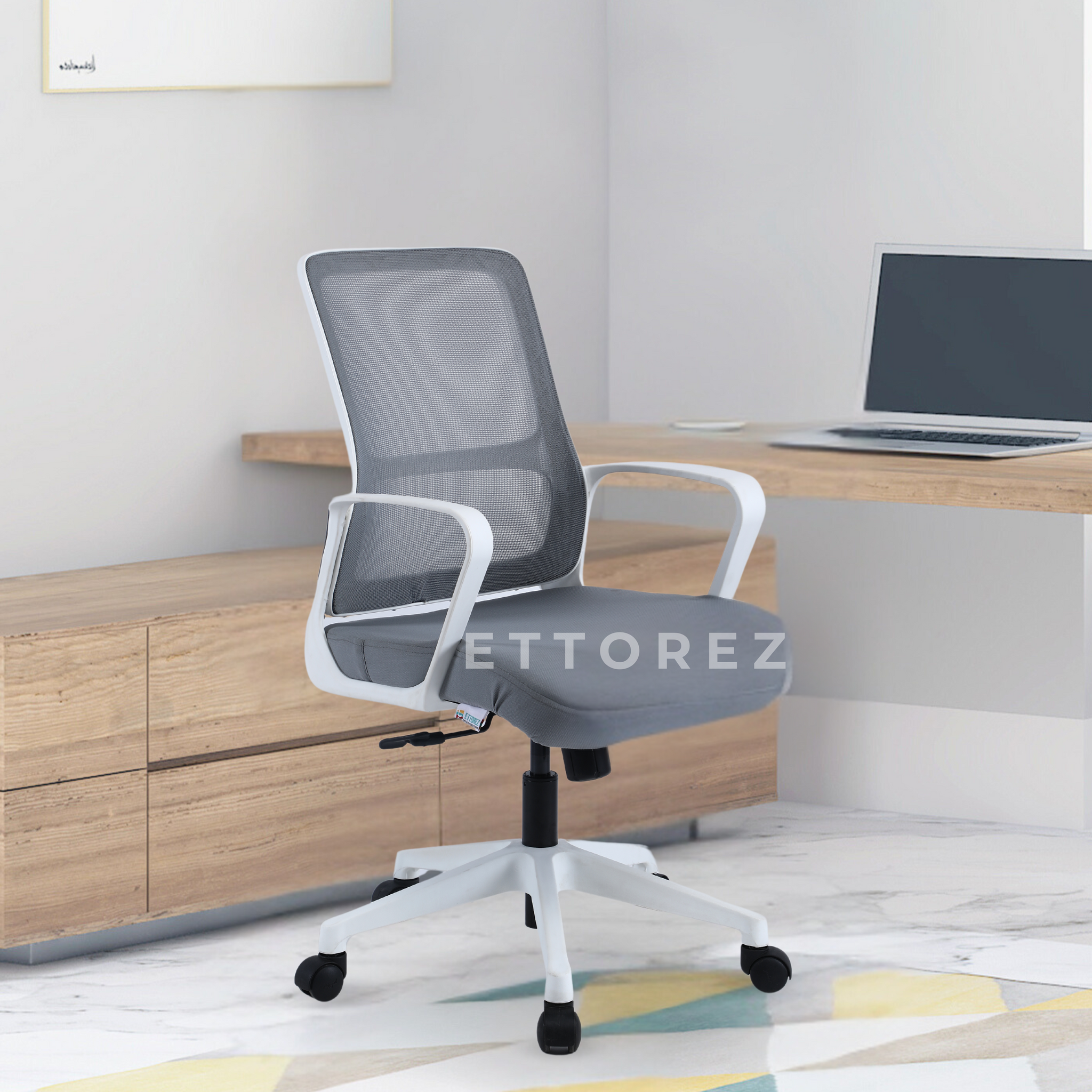 Ettorez RINI WHITE Mid Back Mesh Revolving Chair with Fixed Armrest