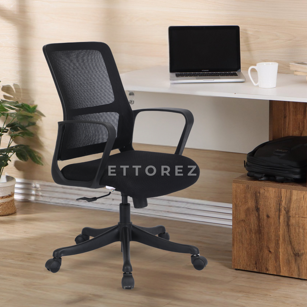 Ettorez RINI BLACK Mid Back Mesh Revolving Chair with Fixed Armrest