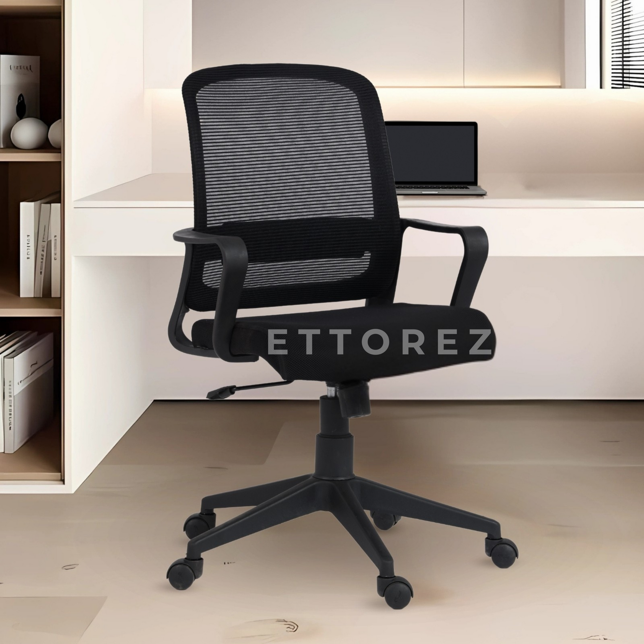 Ettorez Breeze BLACK Mid Back Mesh Revolving Chair with Fixed Armrest