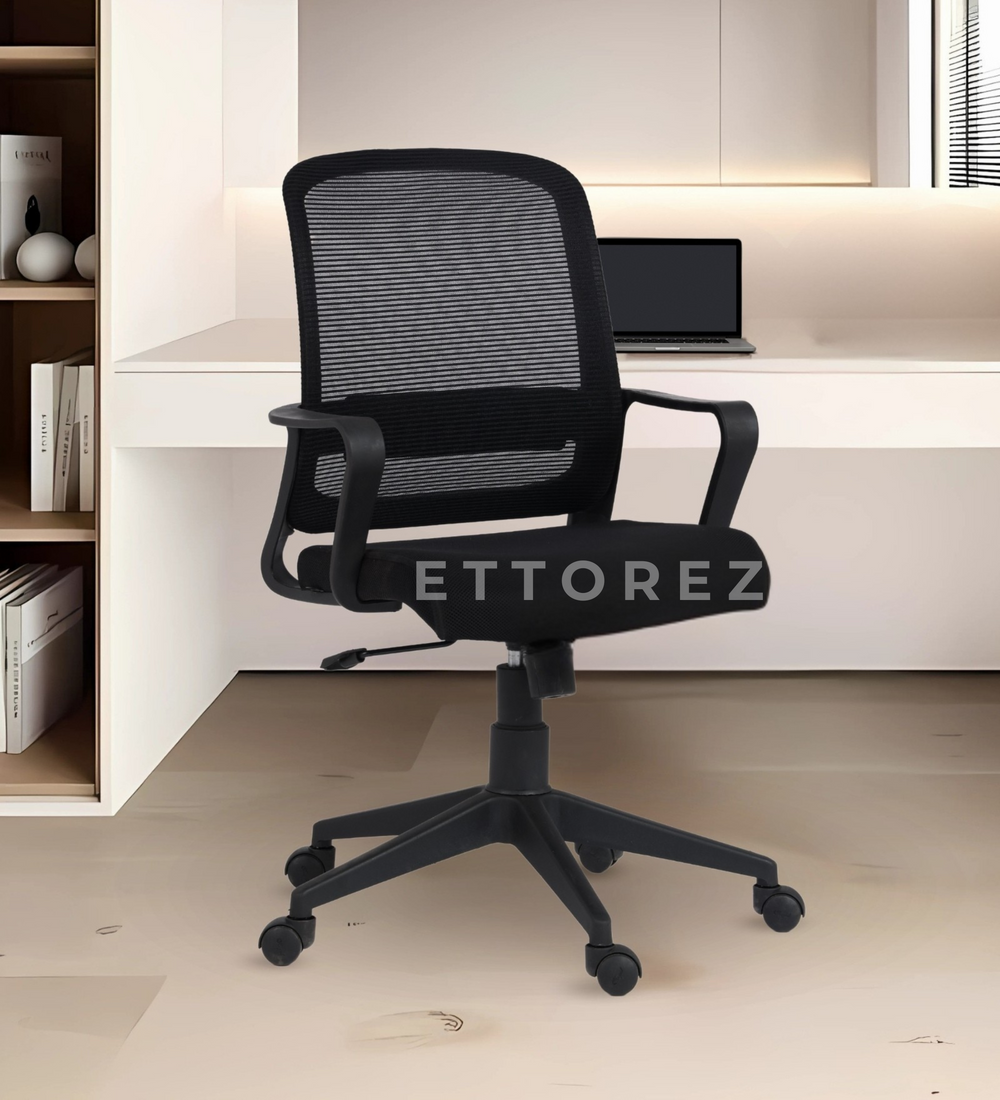 Ettorez Breeze BLACK Mid Back Mesh Revolving Chair with Fixed Armrest