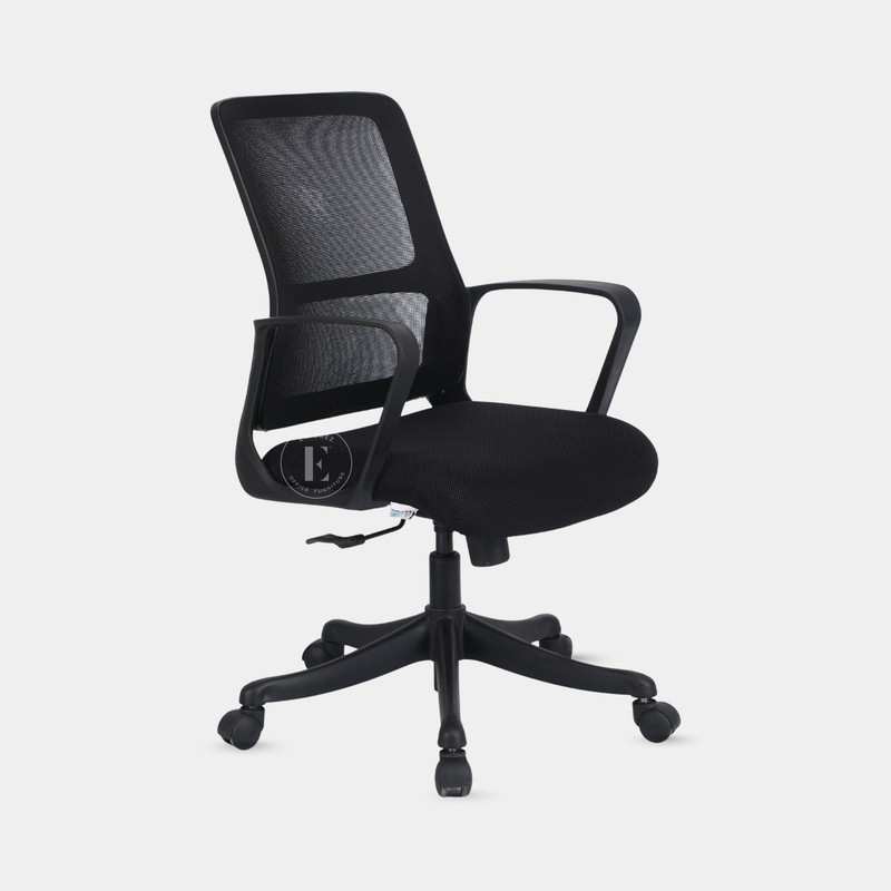 Ettorez RINI BLACK Mid Back Mesh Revolving Chair with Fixed Armrest