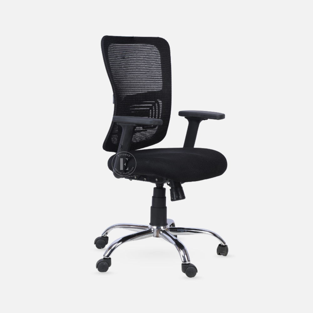 Ettorez Align-Pro Mid back Ergonomic Office Chair Black- Black