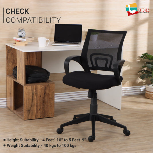 Ettorez Mid 804 Low Back Ergonomic Black Office Chair